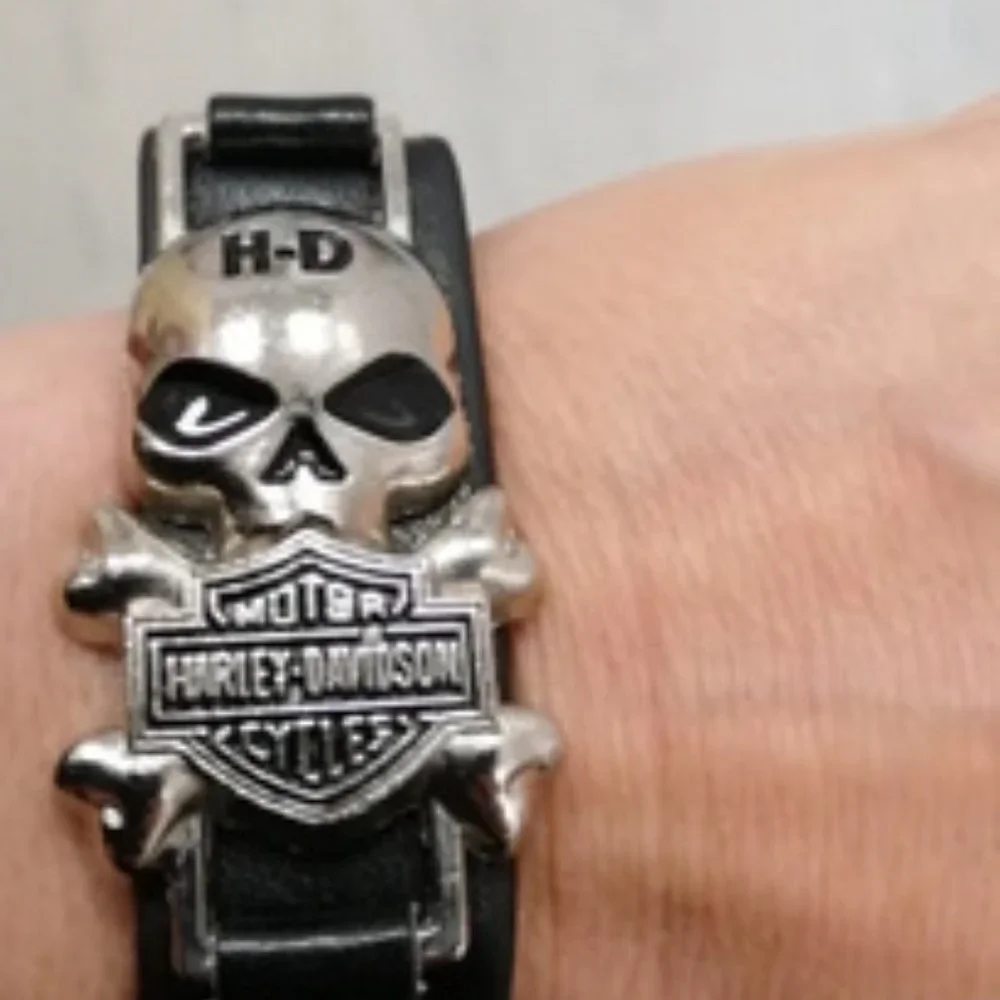 Harley Davidson HD Skull Steel Leather Wristband